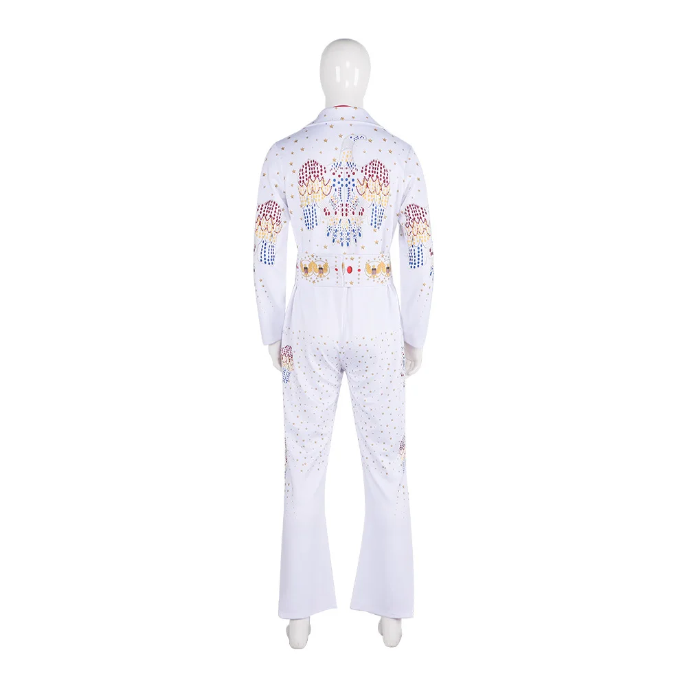 Movie Presley Cosplay Costume Diamond Rock Singer Cosplay Adult Children White Printed Jumpsuit Suits Halloween Costume