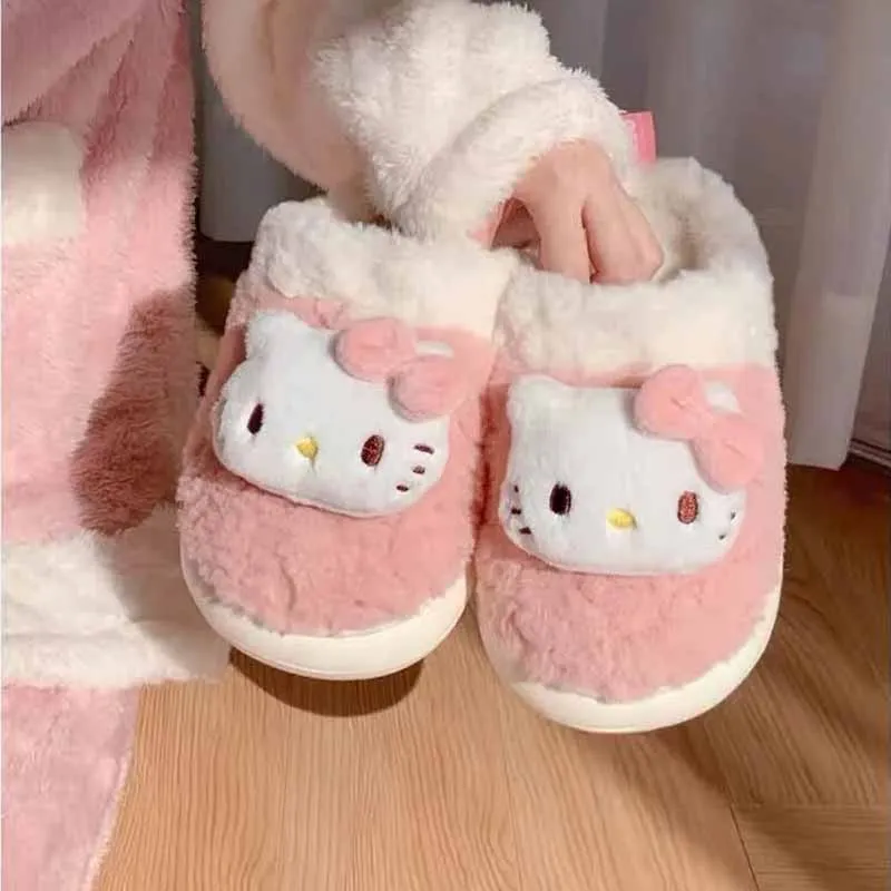 Young Girls Fashion Cartoon Cotton Slippers Sanrio Hello Kitty Kuromi Cinnamoroll Indoor Student Dormitory Non-slip Warm Slipper