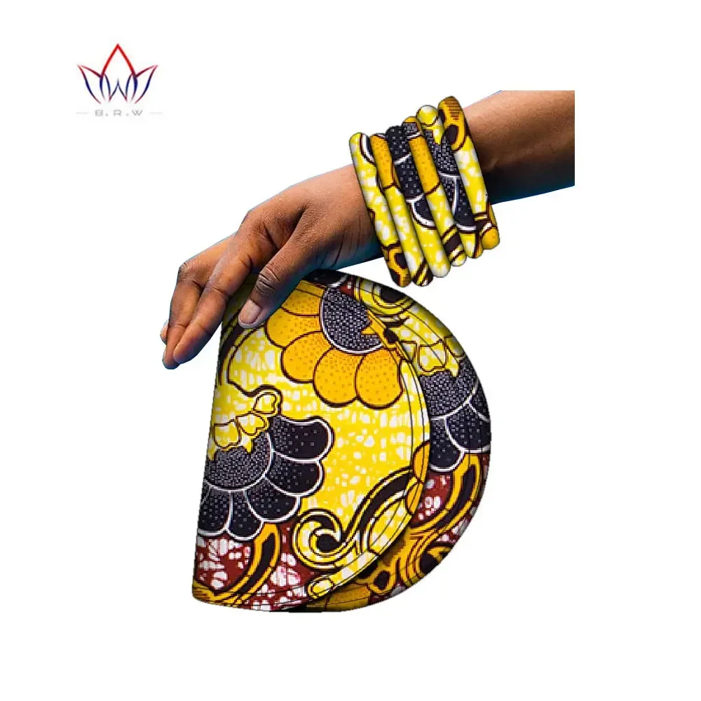 

BRW Brand New Large Ankara Kente Handmade Bangles And Small Bag African Print Fabric Covered Wood Bangles For Girl Gift WYB575