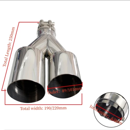 Imagen 2 del producto Tubo de escape de silenciador de soldadura de plata pulida con borde recto de acero inoxidable con doble punta de escape genuina