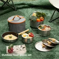 1pcs Outdoor Camping Cookware Set - 304 Stainless Steel Portable Camping Pot with Durable Construction for Hiking