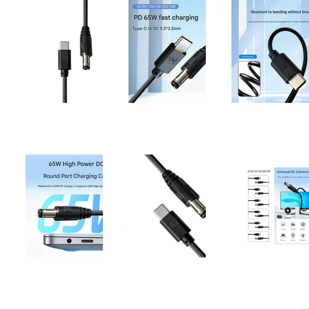 193A Round End Power Cable with USB C Input for 5.5x2.5mm Equipment