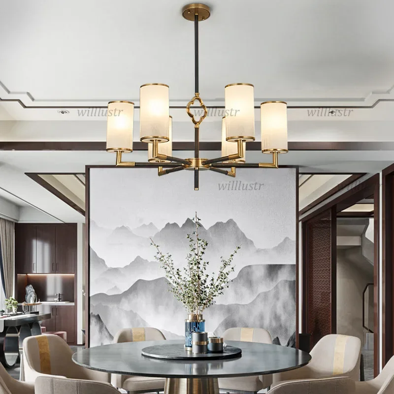 

Modern Copper Pendant Lamp Chinese Knot Glass Suspension Light Hotel Cafe Bar Living Dinning Bedroom Hanging Ceiling Chandelier
