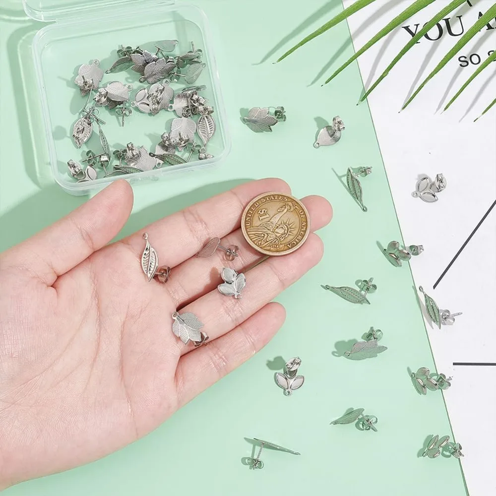 40 قطعة 4 أنماط الفولاذ المقاوم للصدأ قرط الاذن المرصع النتائج ورقة وأقراط مع الحلقات والقرط ظهورهم الأذن ترصيع القرط المشاركات #4