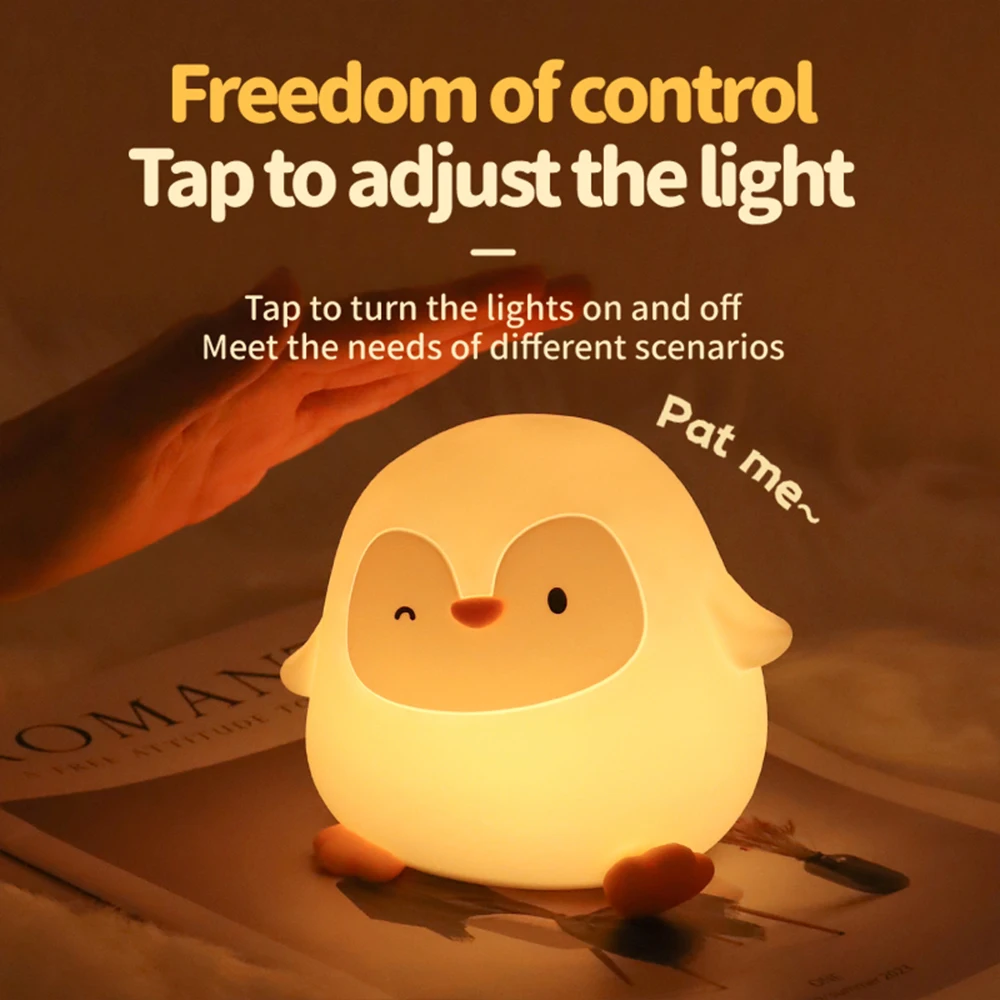 Cute Silicone Penguin Night Light Dimmable Novelty Kids Night Light With Touch Sensor USB Rechargeable Suitable For Kids Gifts
