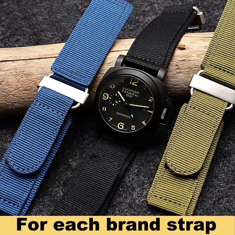 

Black strap high quality steel belt buckle is suitable for Panerai Seiko Rolex hook and loop fastener nylon strap Sports