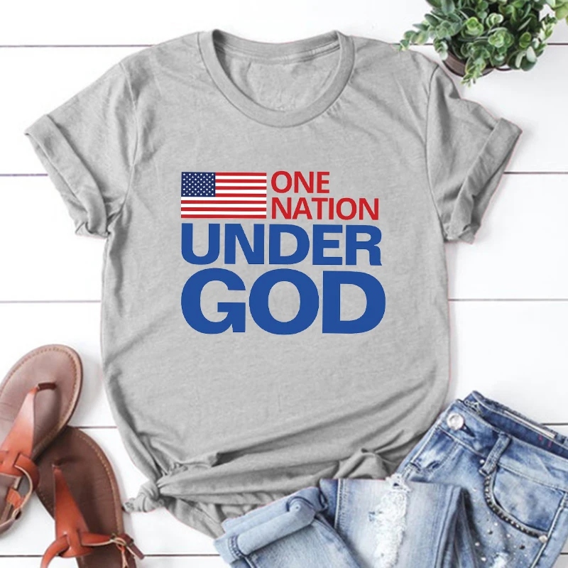 

One Nation Under God Tshirt Women American Flag Graphic Tees Men Plus Fashion Independence Day Women Black Top Summer