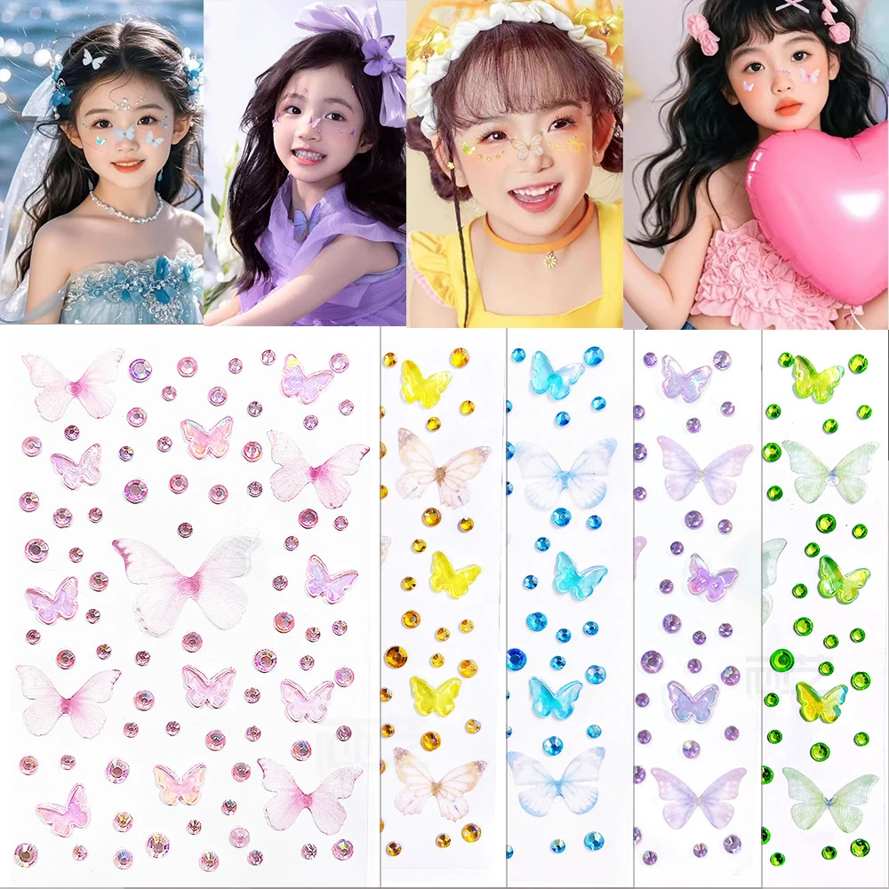 Butterfly Crystal Diamond Eyes Face Body Gems Self Adhesive Eyeshadow Stickers Tattoo Kids Stage Party Daily Makeup Rhinestone