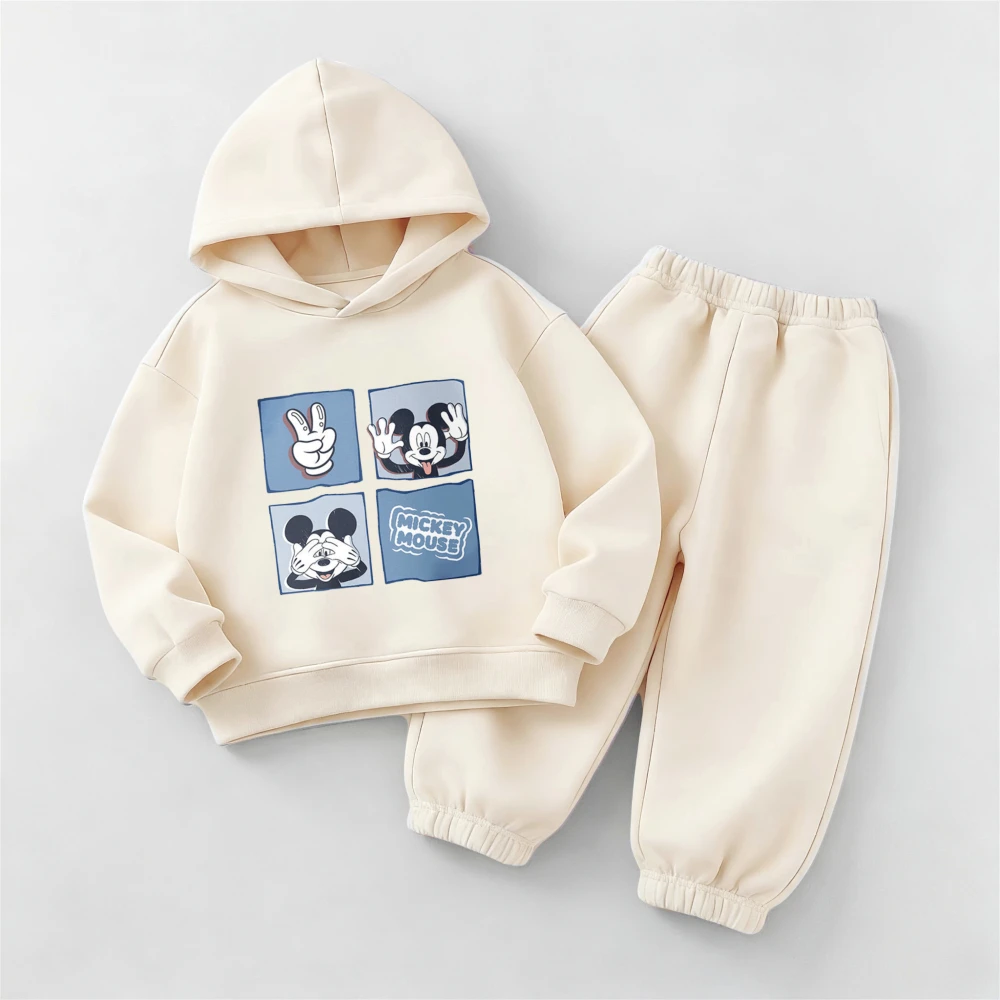 

Simple Fashion Kids Hoodies Long Sleeve Suit Spring Autumn Thicken Sweatshirts Set Cartoon Mickey Tops + Pants 2piece Set Casual