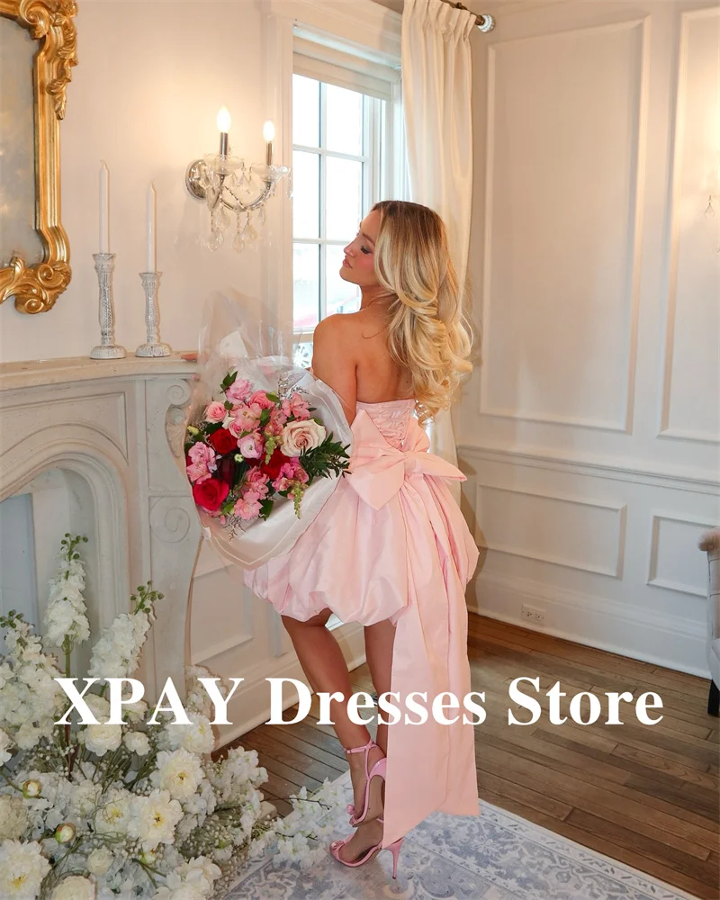 XPAY Zoete Roze Strapless Mini-jurk Grote Strik - Perfect voor Feesten Cocktailjurk Gala-avond Formele Jurk Kort Maatwerk