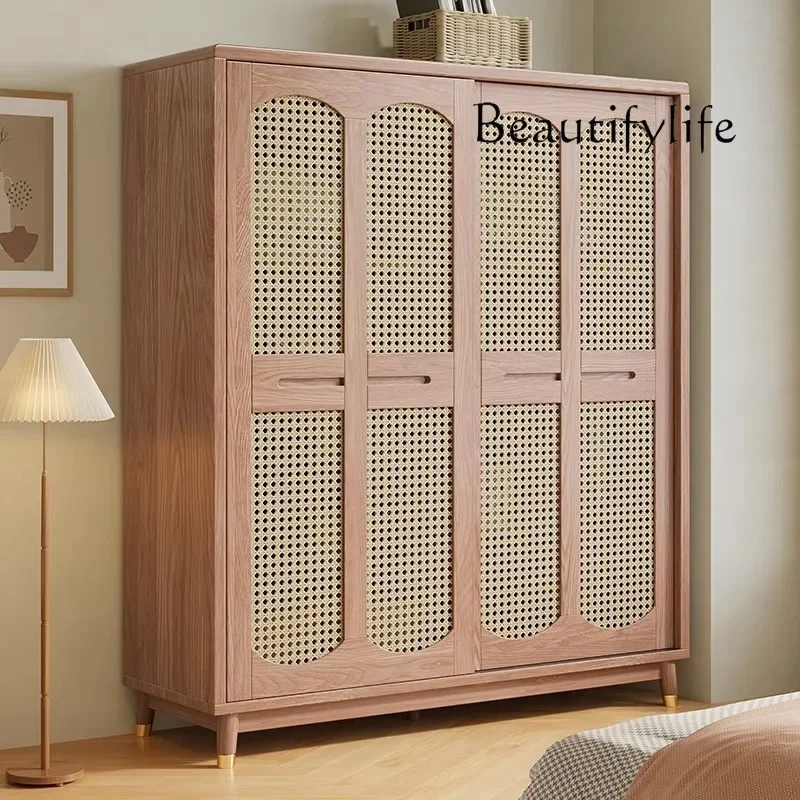 X36 Nordic Solid Wood Wardrobe Lying Ash Wood Room Sliding Door Storage Sliding Door Wardrobe Log Simple Locker