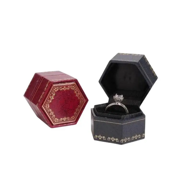 Vintage Sechseckige Mini-Ringbox mit Druckmuster, Klappdeckel, Schmuckorganizer, Hochzeitsgeschenk-Verpackung – Detail 8