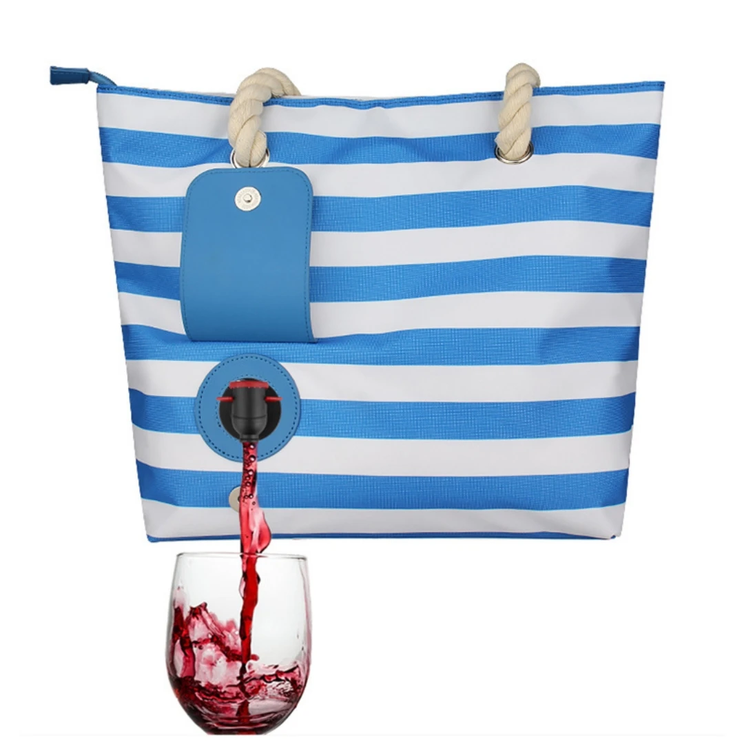 

Leakproof Insulated Beach Wine Beer Tote Cooler Bag with Spout Hidden Compartments Dispenser Flask for Travel Party Dinner