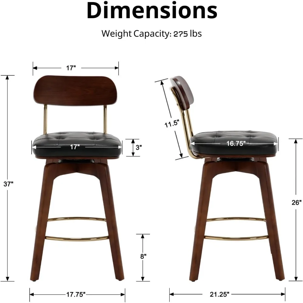 Kursi Bar Modern Set 2, Bangku Meja Putar Kulit Imitasi yang Dapat Disesuaikan dengan Penyangga Punggung & Kursi Berlapis