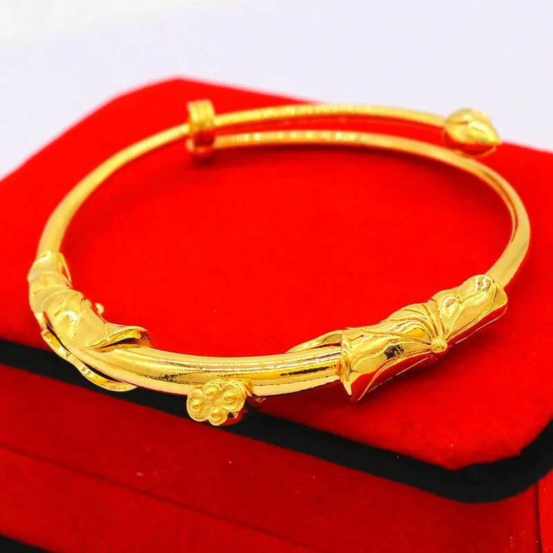 Mencheese-pulsera de estilo étnico de imitación de oro, brazalete de loto brillante ajustable, hebilla de empuje personalizada que combina con todo