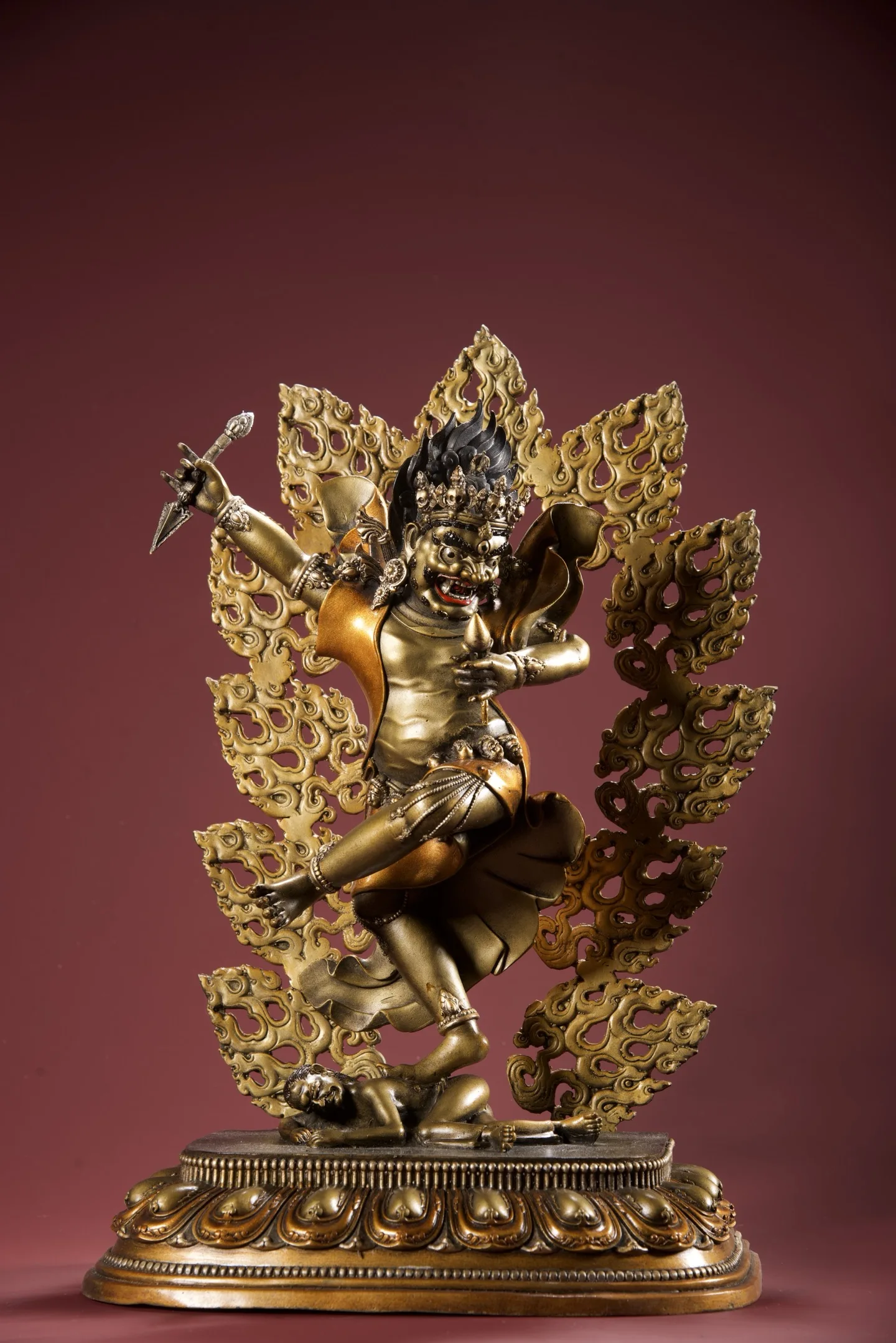 Old Bronze Gilded Silver Painted Manjusri Bodhisattva Buddha Beast texture Backlight Lotus Throne Amitabha Worship Hall
