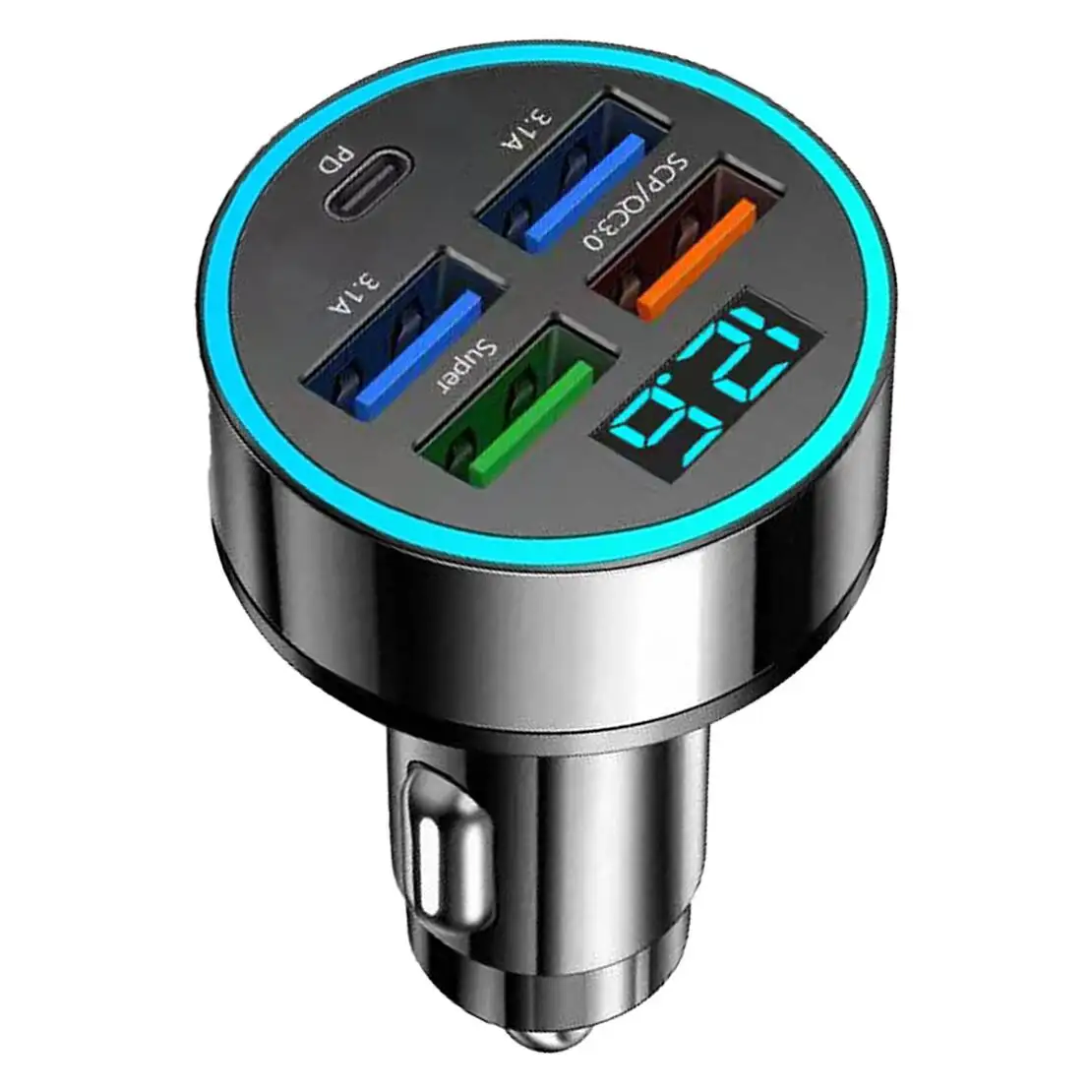 1PD+4USB Port Super Fast Car Phone Charger Cigarette Lighter Charging Adapter fit for DC 12/24V Boat Marine Motorcycle ATV RV