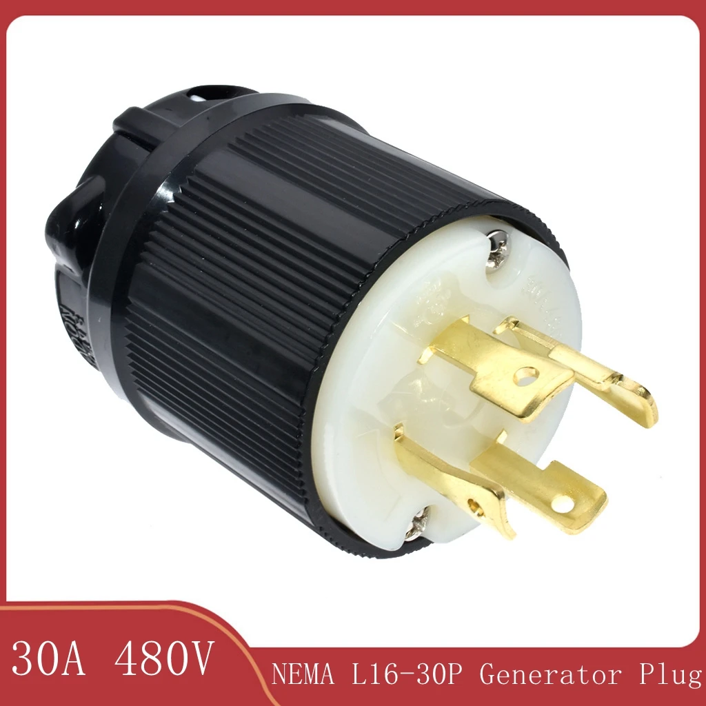 

NEMA L16-30P Generator Plug, 30 Amp 480V 4-Prong Industrial Grade Locking Male Plug