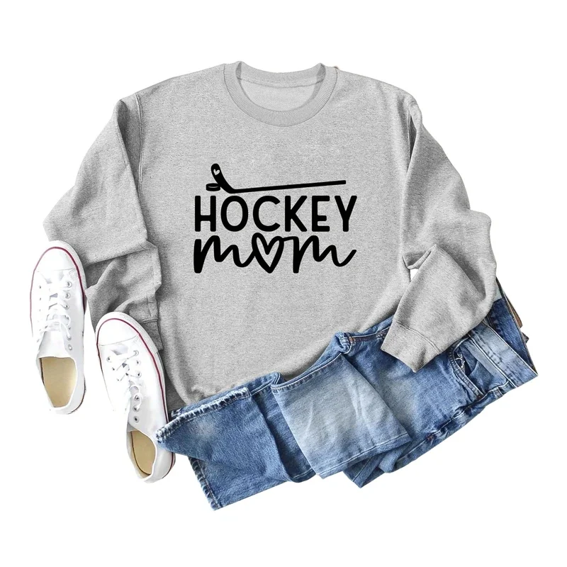 New Fashion Women Autumn and Winter Cotton Large Size Letter Hockey Mom Print Long Sleeves Retro Crewneck Sweatshirt Hoodie