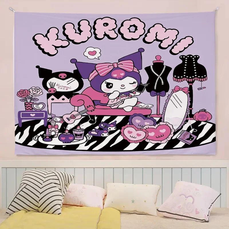 Cute Kuromi Anime Hanging Cloth Hanging Painting  Background Cloth Bedroom Wall Decoration Cloth Cartoon Dormitory Tapestry