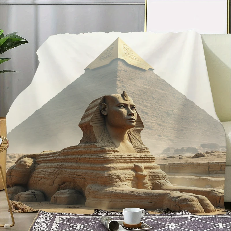 The Sphinx of Egypt Throw Blanket 3DPrint Ancient Egypt Pyramid Vintage Plush Soft Fluffy Blanket Sofa Bed Gift for Your Friends