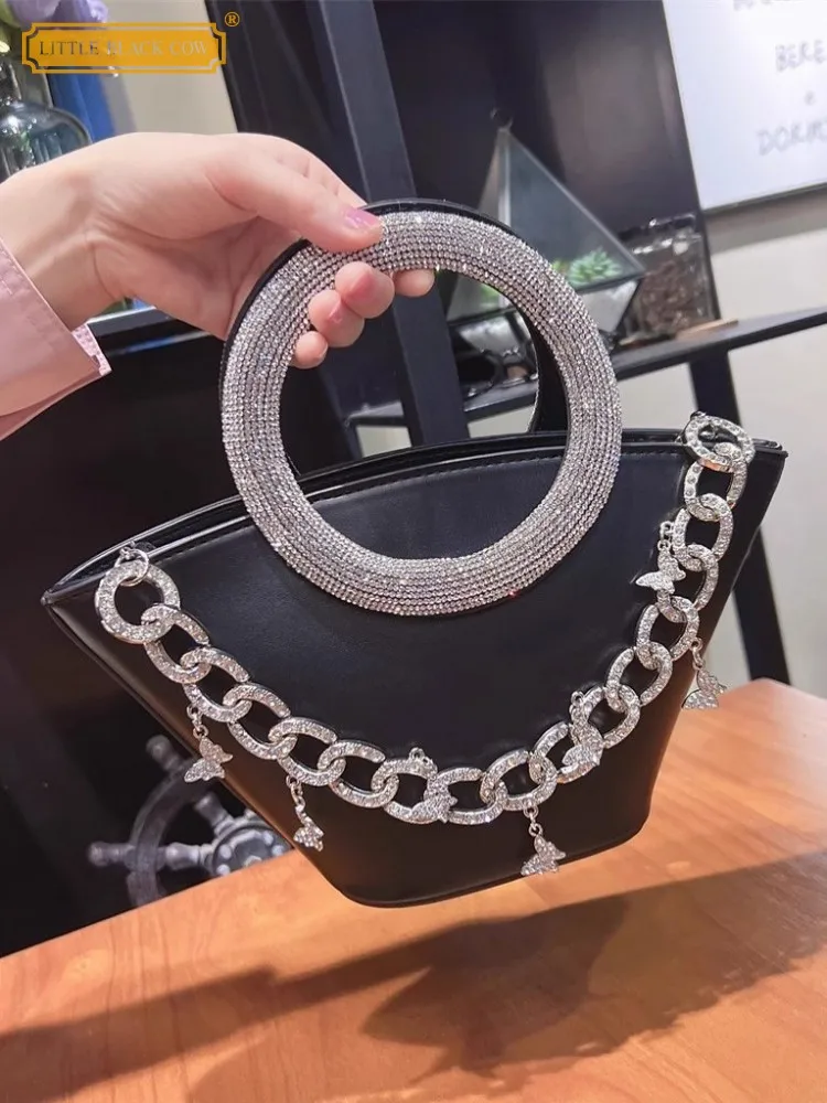 

Office Ladies Pu Leather Bag Fashion Diamonds Tote Handbag Solid Color Elegant Single Shoulder Bags New Women Crossbody Bags