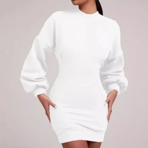 Women's Elegant Dress 2024 Autumn Winter Latest Waist Slimming Hip Hugging Hoodie Dress Round Neck Long Sleeves Short Skirt