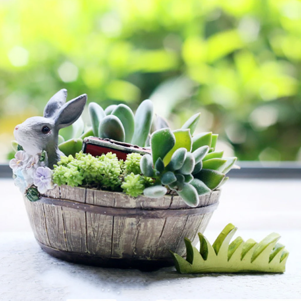 Pot de fleur créatif lapin gris, jardinière succulente, animal mignon décoratif, pot de plante en résine pour la maison, le jardin, le balcon