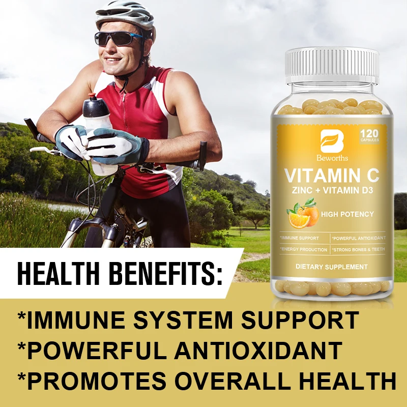 BEWORTHS Vitamin C & Zinc Capsule with Vitamin D3 Strong Antioxidant Collagen Booster Immune System and Skin Health Supplements