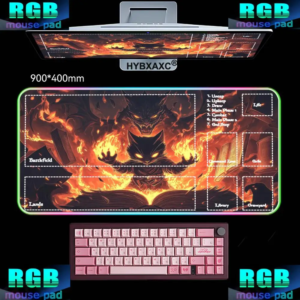 

XXL HYBXAXC Mouse Pad RGB Gaming Mouse Pad Desk Mat HD Gamer Large LED Light XXL Evil Cat RGB Mouse Pad Magic Party Game Mat