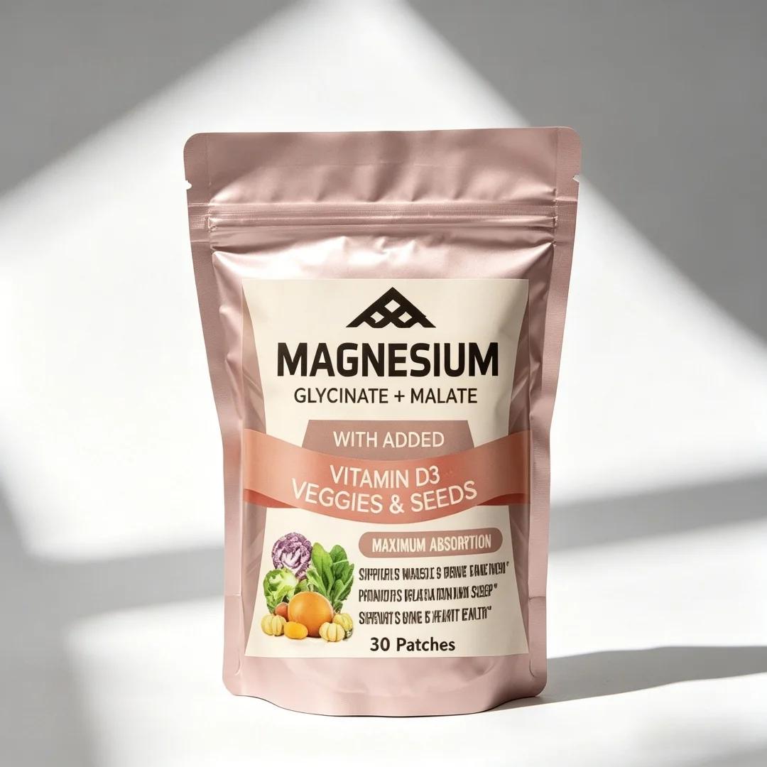 Magnesium Glycinate & Malate Complex with Vitamin D3 - Max Absorption Patches for Bone, Heart, Sleep, Nerves - 30 Patches
