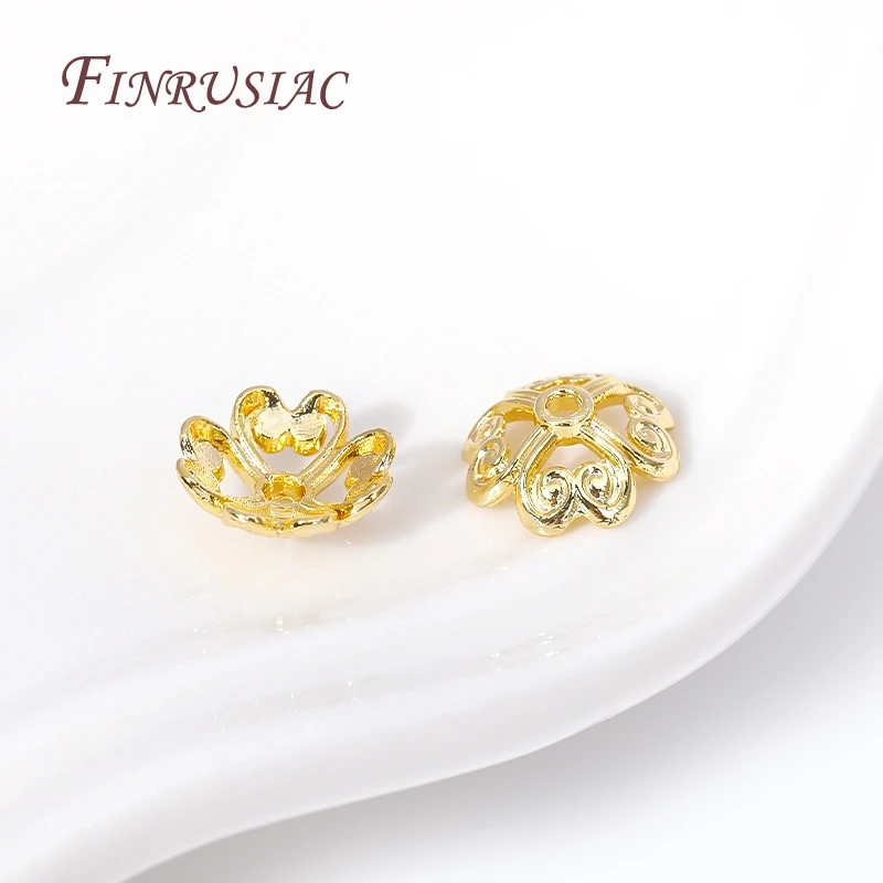 Trendy Hollow Flower Caps For Beads 8MM 18K Gold Plated Brass Metal Bead End Caps DIY Beading Jewelry Making Supplies