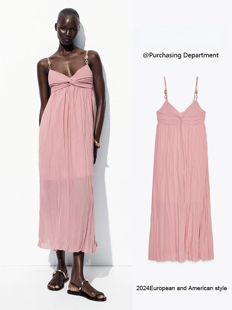 

Fashionable Midi Dress ZA2025 Summer New Women's Gown Elegance Strapless V-Neck Gown for Party Pure Color Long Evening Gown