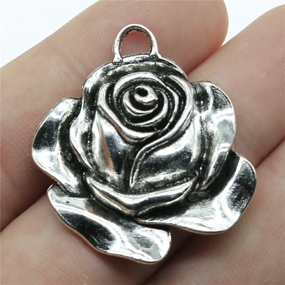 WYSIWYG 3pcs 36x33mm Flower Rose Pendant Charms Rose Flower Charm Rose Flower Pendants For Jewelry Making