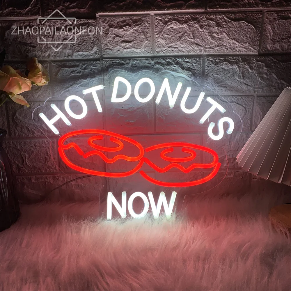 Imagem -02 - Donuts Quentes Neon Led Sinal de Parede Pendurado Cachorro Quente Hamburgo Sobremesas Casa Decoração Luzes Néon Usb Cozinha Restaurante Bar Aberto Sinal de Néon