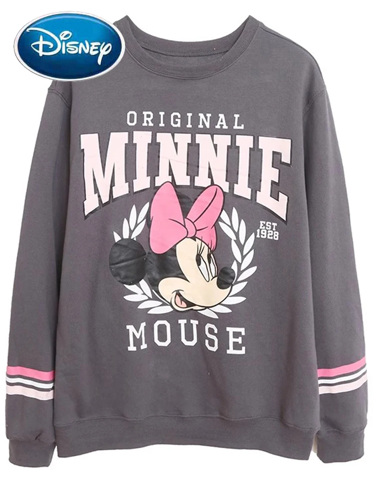 

Disney Sweatshirt Casual Minnie Mouse Letter Print Fashion Women Long Sleeve O-Neck Pullover Fleece Jumper Tee Tops Streetwear