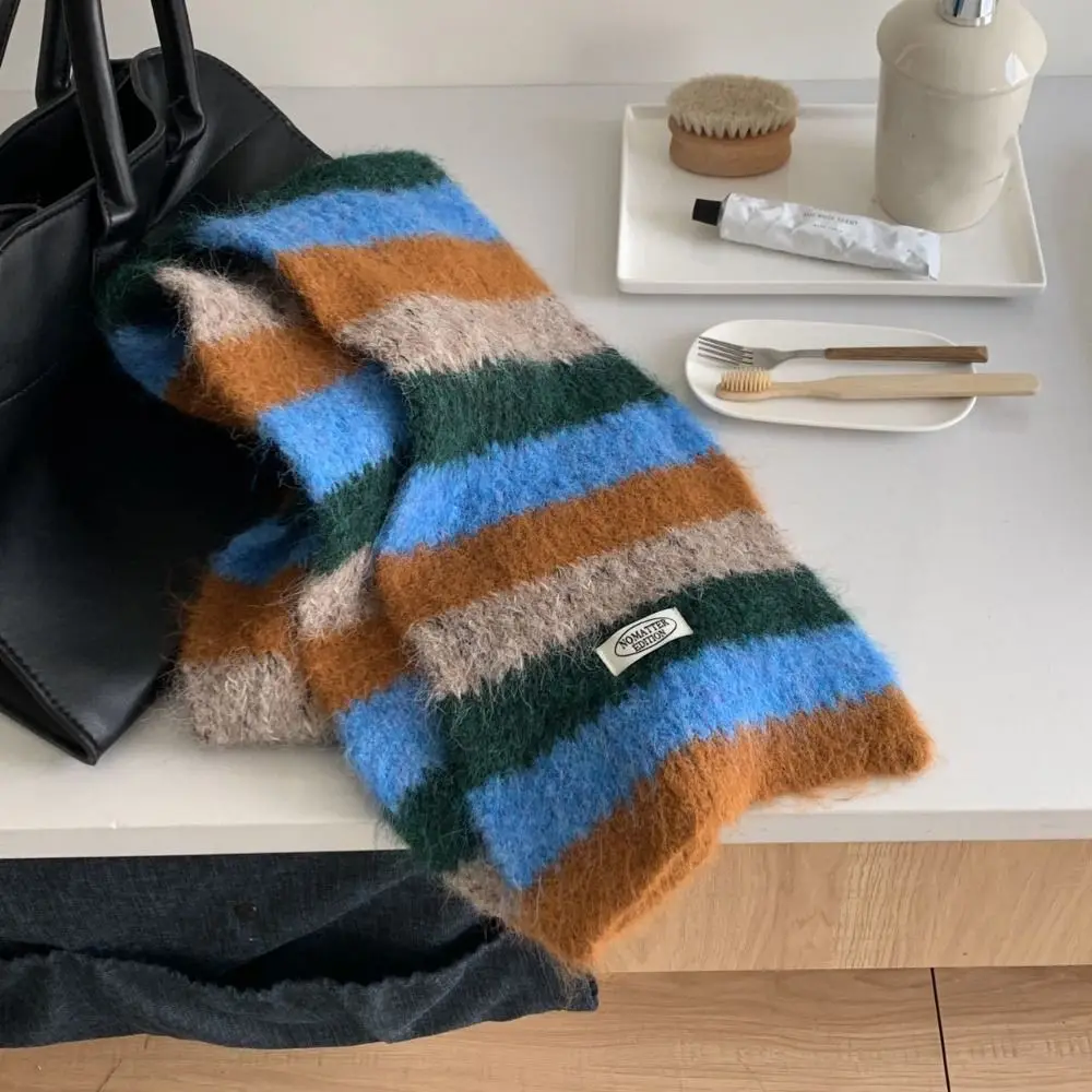 클래식 프레피 스타일 체크 울 스카프 롱 스트라이프 스카프 따뜻한 두꺼운 겨울 캐시미어 스카프 소녀용