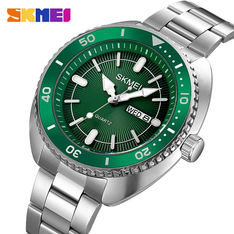 SKMEI Luxury Stainless Steel Watches Mens Casual Time Date Week Quartz Wristwatch For Male 3Bar Waterproof Alarm reloj hombre