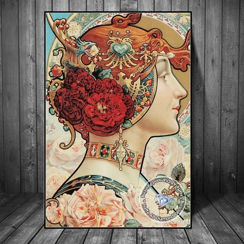 Alfons Maria Mucha Diamond Painting AB Full Square Round Drills Mosaic Cross Stitch Alphonse Beauty Woman Wall Art Home Decor