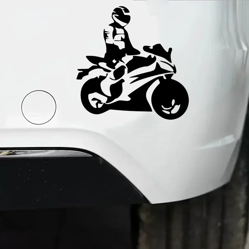 1 Stück Motorrad- und Fahrer-Silhouetten-Aufkleber – hochwertiges Vinyl, wasserdicht, für Auto, Motorrad und Laptop – abnehmbares, kanttiges Dekor