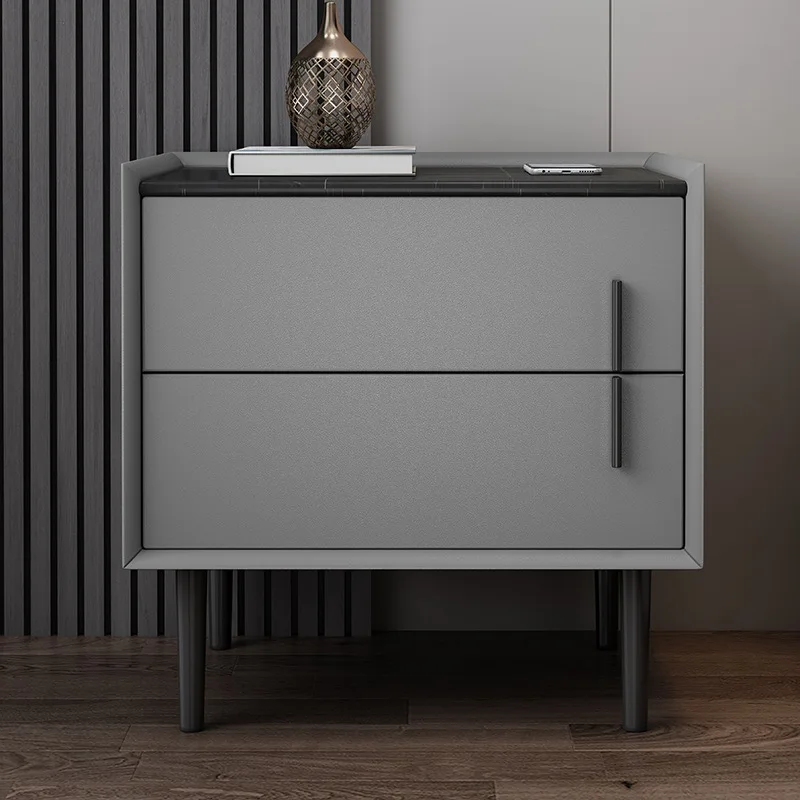 Simple bedside table rock slab solid wood bedroom bedside table light luxury edge few storage cabinet waterproof