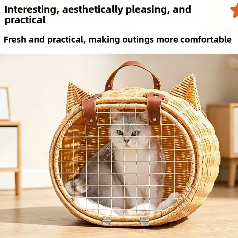 Anti-stress Breathable Rattan Cat Bag Going Out Portable Trolley Car Universal Wheel High Texture Cat Dog Portable Cat Case