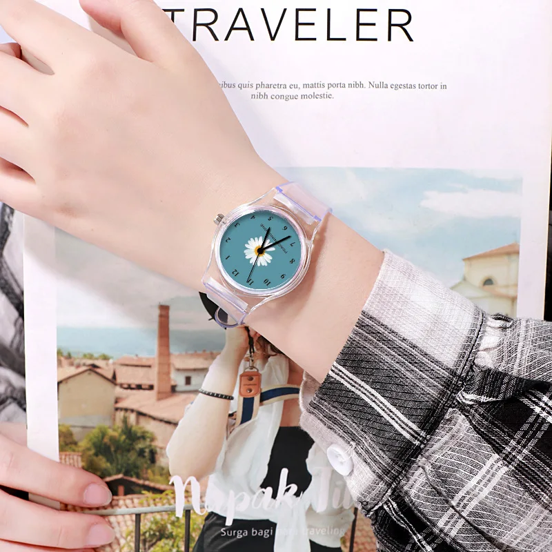 

AL-82A модные, простые и прозрачные маленькие ромашки, милая пара и лучший друг, модные кварцевые наручные часы