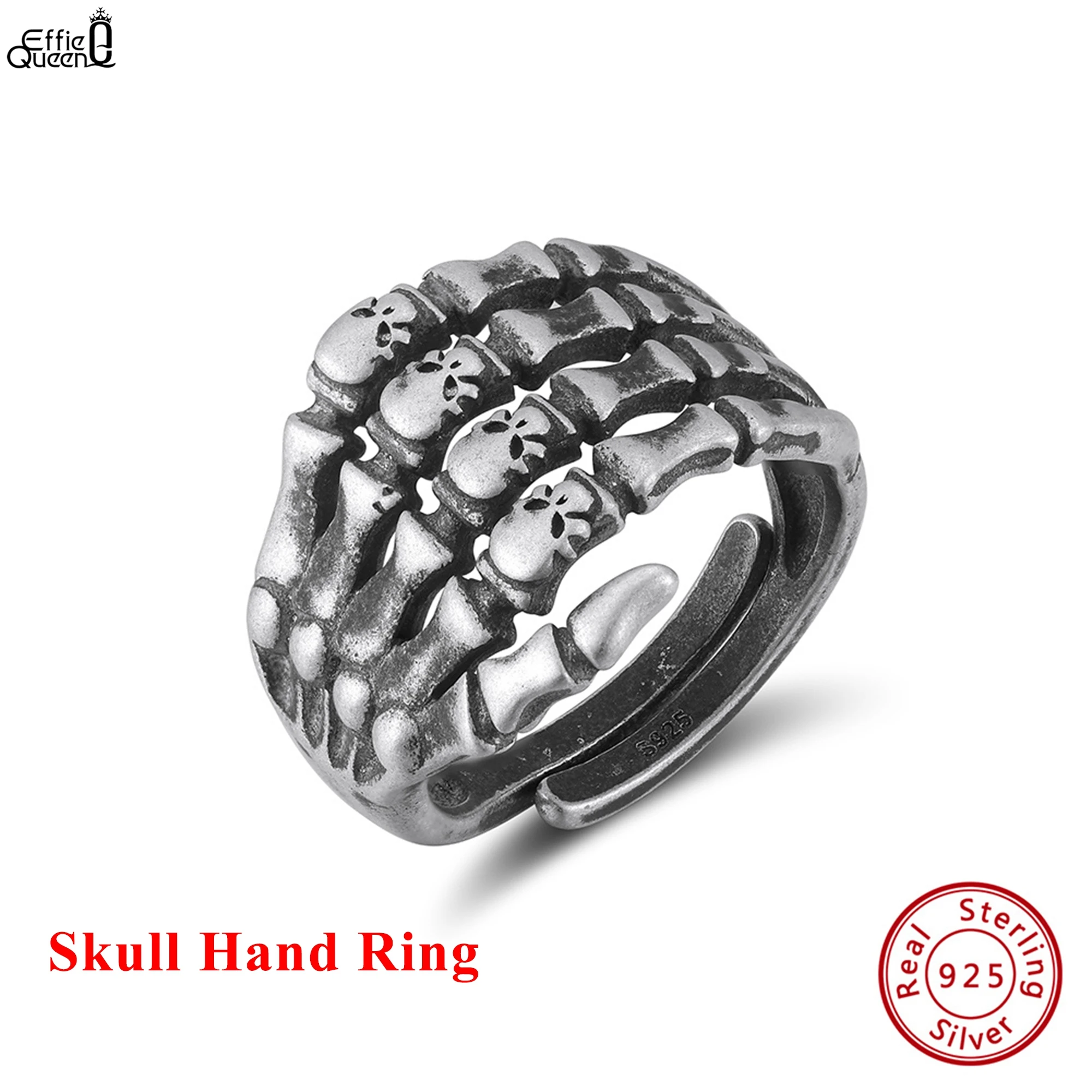 

Effie Queen из стерлингового серебра 925 пробы, кольцо с черепом, окисленное серебряное кольцо на палец, банкетная вечеринка, модные ювелирные изделия, подарок для мужчин NMR19