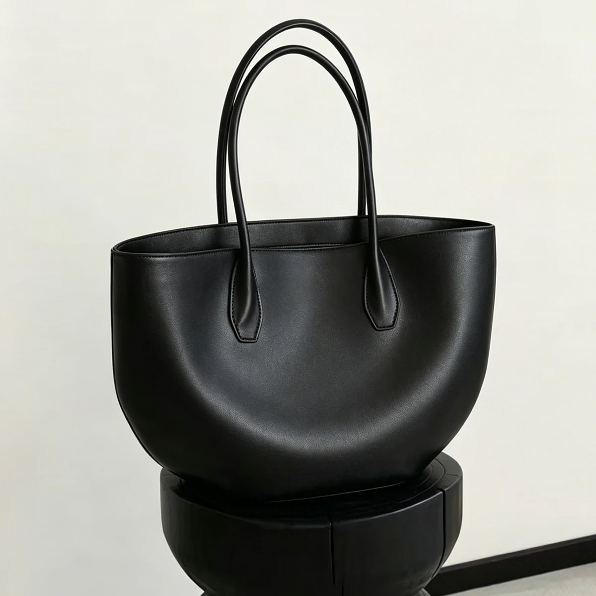 Alger Semi-Circle Tote Bag, Original Masoni Top-Grain Leather Large Capacity Underarm Bag, Hand-Stitched Waxed Thread Hand & Sho - view 3