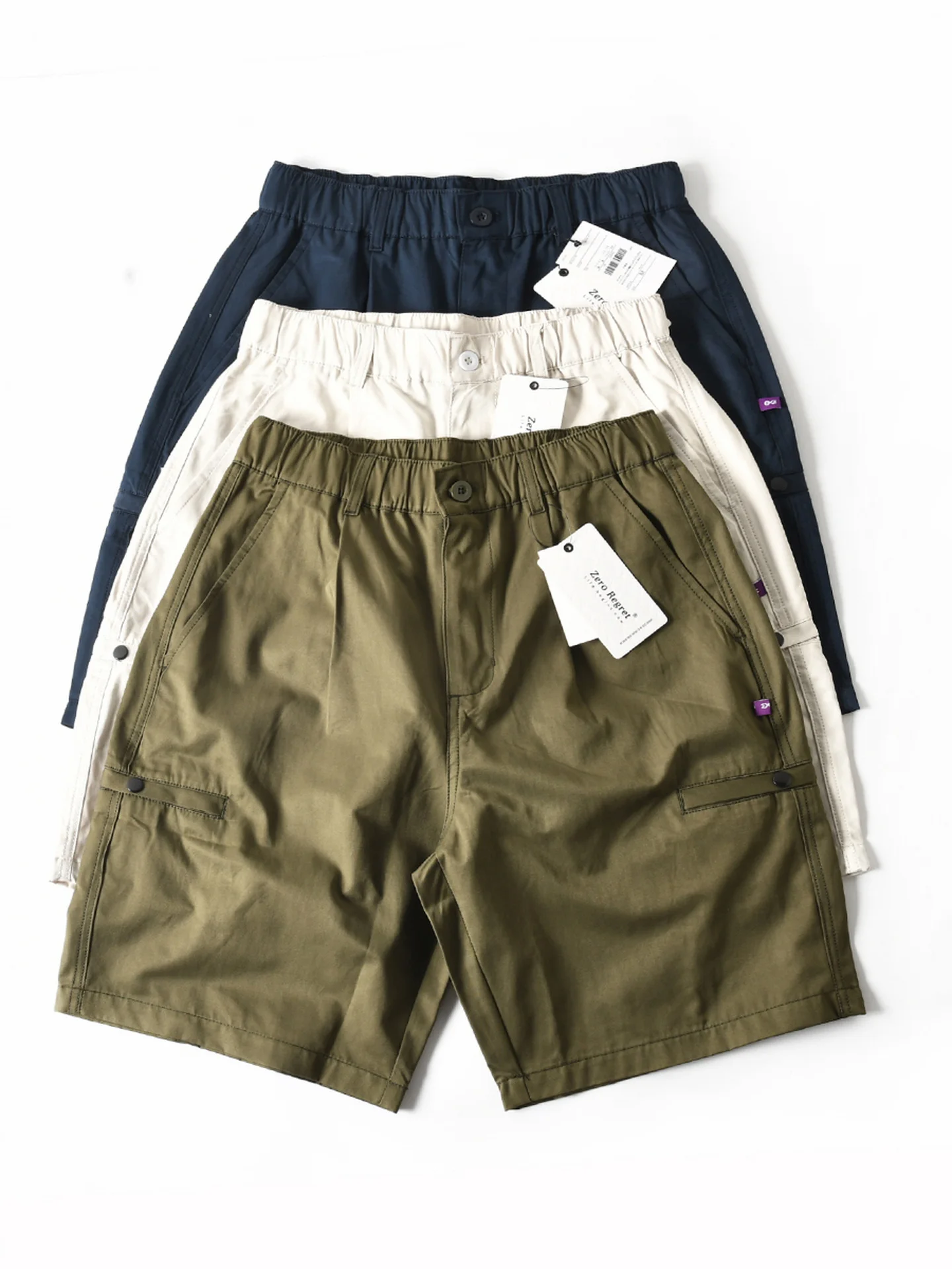 

New American Sle Pure Cotton Waed Casual Multi-ket Work orts Men Summer Loose Straight Leg Five-Quarter Mid-Pants