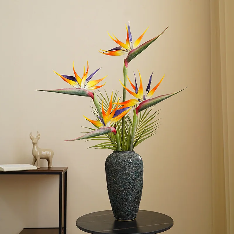 New Retro Real Touch Large Bird of Paradise Single Branch Artificial Flower for Home Party Wedding Decoration Fake Flower