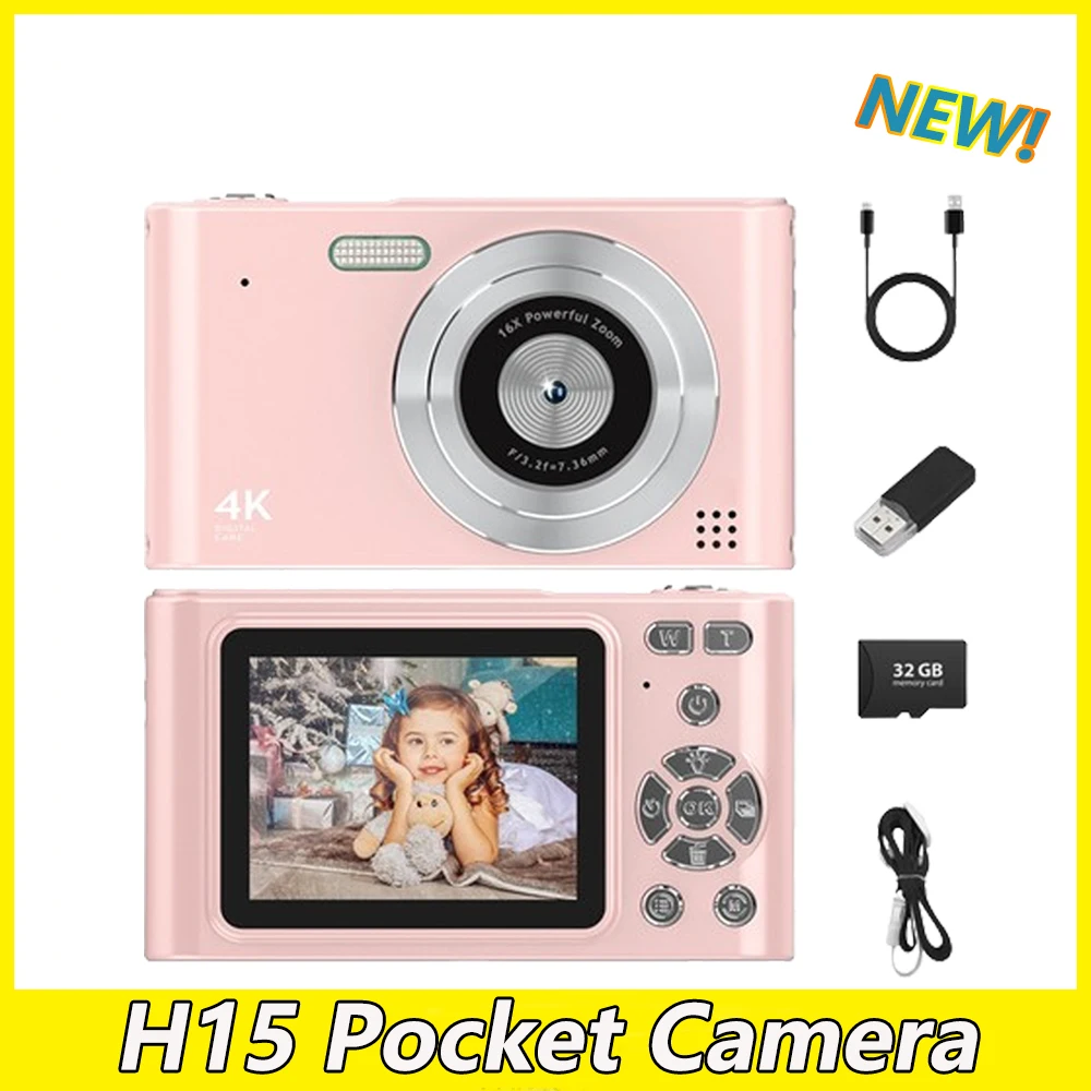 H15 Pocket Camera  Entry Level Retro Digital Student Camera Outdoor Photo HD Video Recorder Mini Selfie Camera 12 Languages