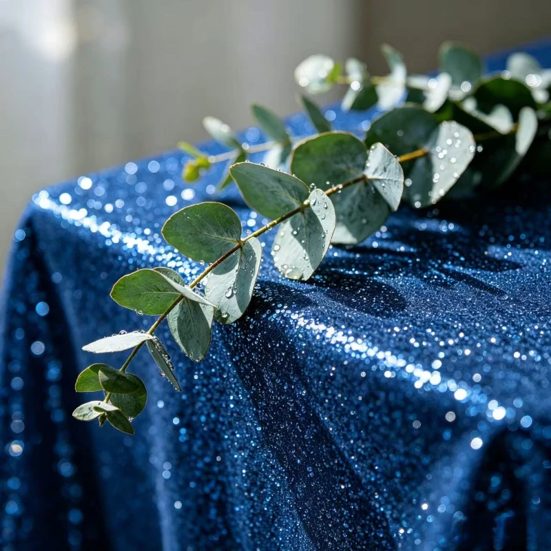 Elegant Navy Blue Shiny Sequin Round Table Cover Glitter Cloth For Wedding Reception Birthday Holiday Baby Shower Table Decor