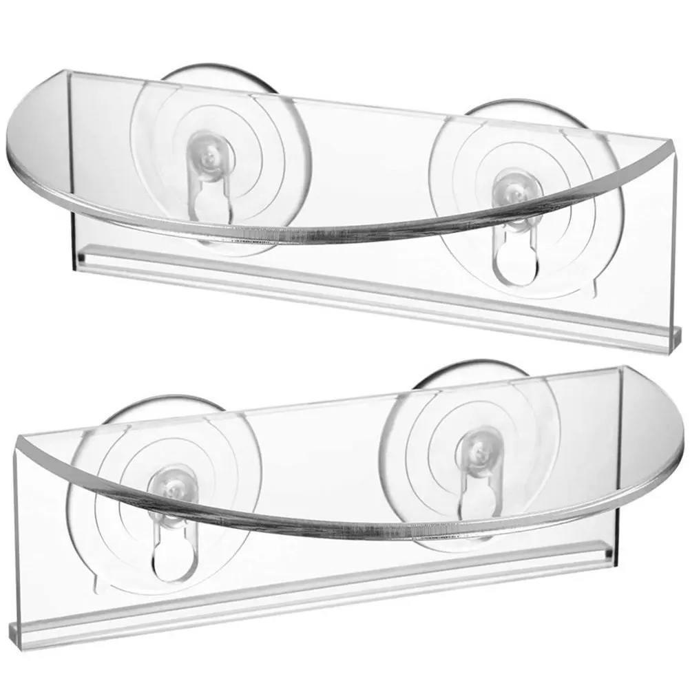2 Pcs Suction Cup Floating Shelves For Plants Flower Shelf Clear Window Bonsai Stands Load-Bearing Bracket Acrylic Window Shelf